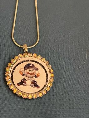 Gold-Tone Rhinestone Round Pendant Necklace - Yellow Accent